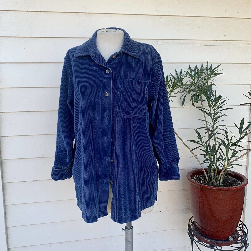 Women's Navy Corduroy Button-Up Jacket